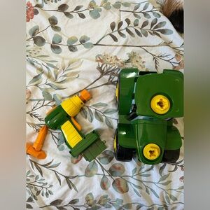 John Deere Green and Yellow Toy Tractor with Drill